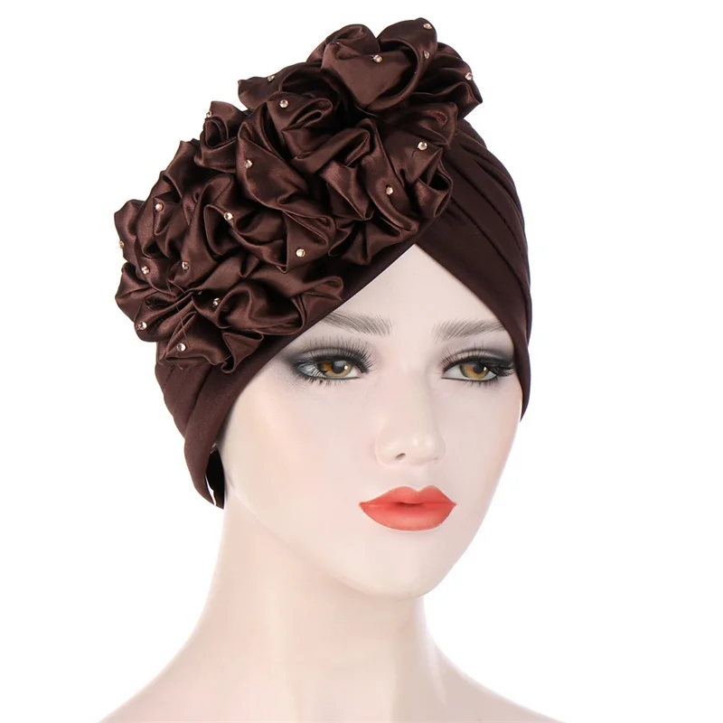 

Fashion Big Flower Turban Hat Women Muslim Hijabs Cap India Cap Under Scarf Bone Bonnet Neck Cover Muslim Women Hair Accessories