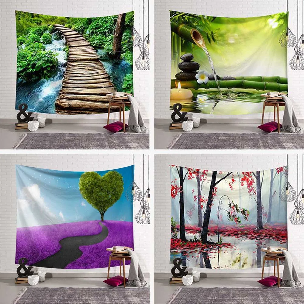 

Forest Waterfall River Stream Tapestry Wall Hanging Landscape Beach Yoga Mat Boho Blanket Mural Carpets Home Cloth Decoration