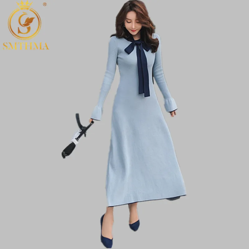 Женское Теплое вязаное женское платье свитер SMTHMA повседневное облегающее