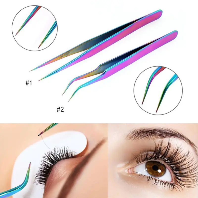 

1Pc 1Pc Stainless Steel Straight Curved Eye Lashes Tweezers Rainbow Colored False Fake Eyelash Extension Nippers Pointed Clip