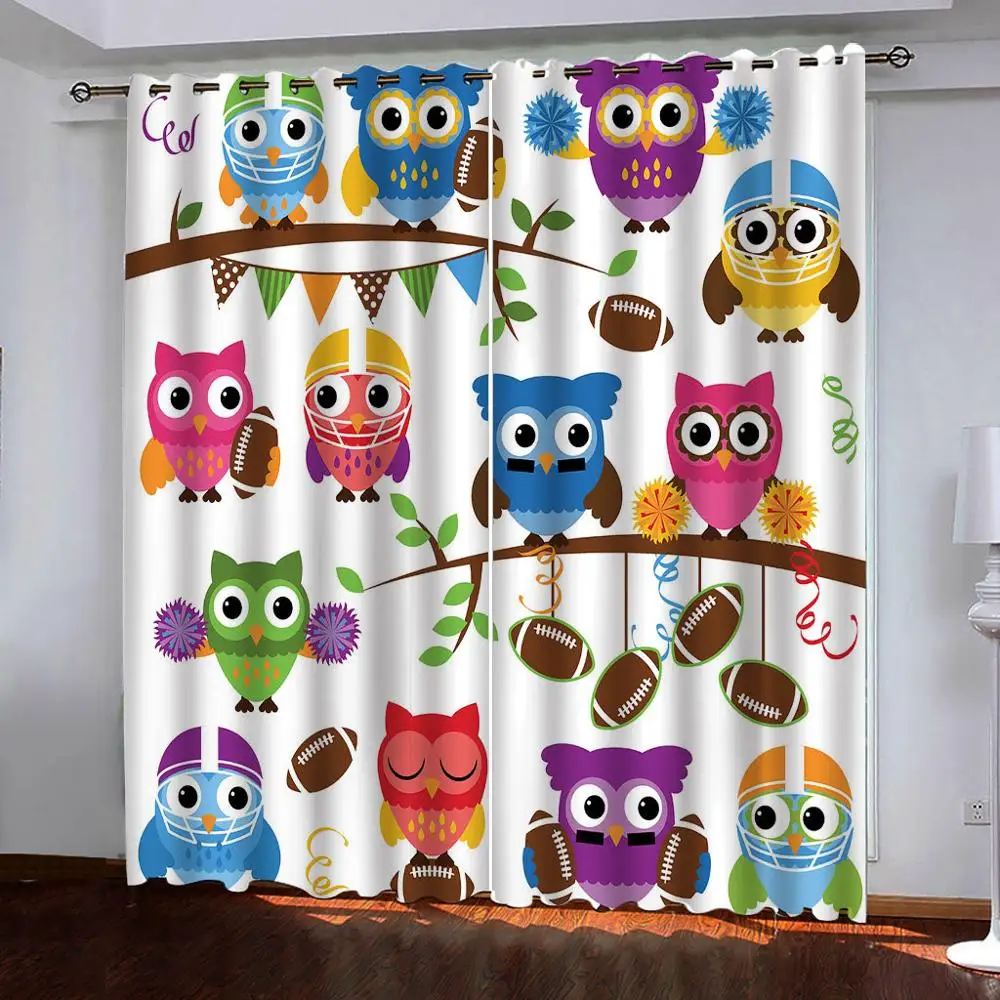 Занавеска С 2 панелями занавеска 3D-принтом совы на дереве драпировка из ткани