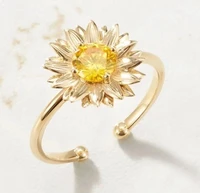 2021 new fashion personality temperament daisy ring sunflower zircon ring female sweet flower adjustable opening ring