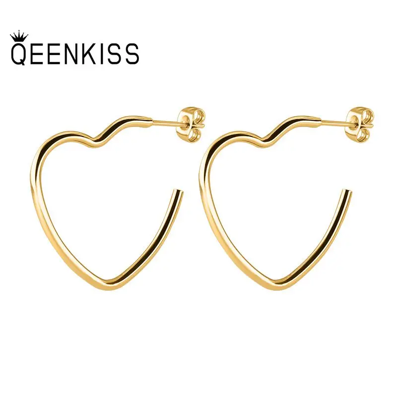 

QEENKISS EG8157 2021 ювелирные изделия оптом модные женские свадебные подарки на день рождения сердца титановые серьги-гвоздики из нержавеющей стал...