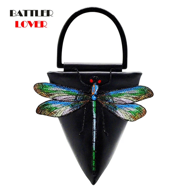 

Cute 3D Dragonfly Embroidery Handbag For Women Genuine Cow Leather Shoulder Crossbody Bag Ladies Luxury Wedding Dinner Purses
