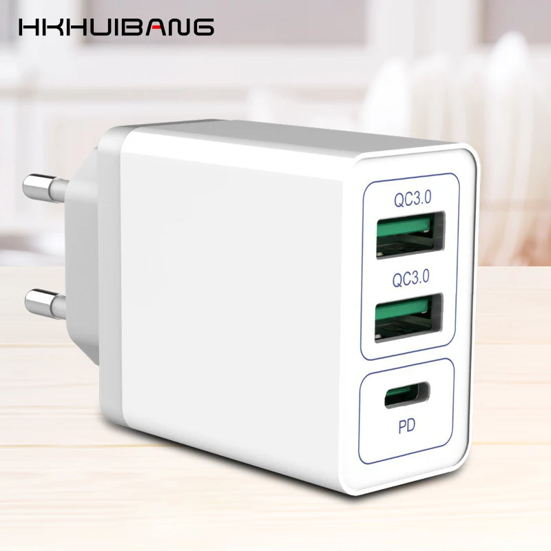 HKHUIBANG usb quick charge 3 0 pd быстрое зарядное устройство для iPhone /Huawei /Xiaomi /Samsung dual wall