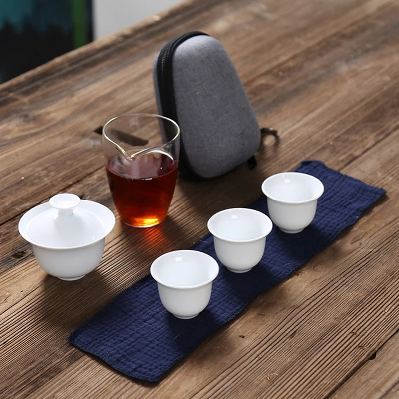Белый керамический чайник gaiwan с 3 чашками 4 чашки чайные наборы портативная