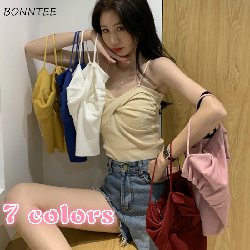 Женский топ на бретельках Стильный вязаный сексуальный туника с рюшами для