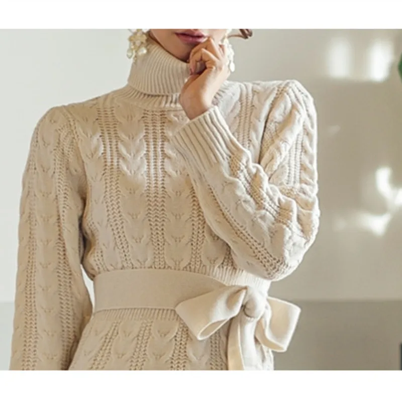 Autumn Winter Dress Vintage Women's thickening Knit Casual Long Bodycon Turtleneck Knitted Sweater Spring 2019 | Женская одежда