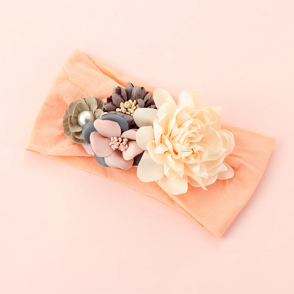 

Baby Girl Headbands Cute 3DFlower Elastic Headband Newborn Silk Headwear Pearl Headdress Hair Band Kids Princess Hair Accessorie