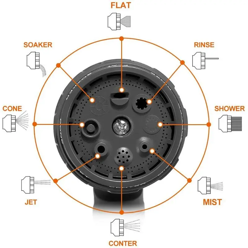 High Pressure Garden Hose Nozzle with 8 Adjustable Spray Watering Washing Car | Дом и сад