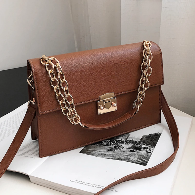 

Burminsa Vintage Large Chain Shoulder Bags For Women Designer Brand Ladies Crossbody Bags High Quality PU Leather Handbags 2021