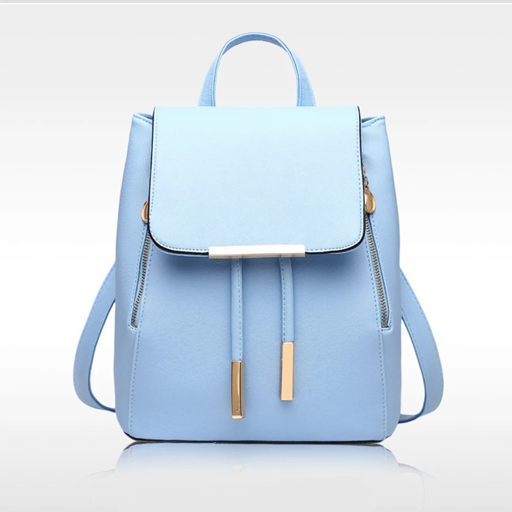

Модный женский ранец, однотонный рюкзак из искусственной кожи на шнурке синего цвета, милый изящный школьный портфель для девочек