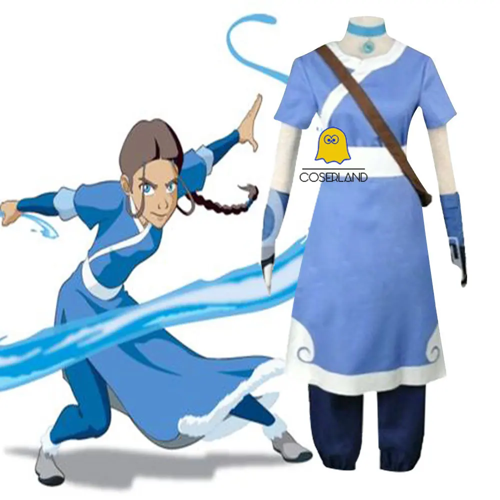Аниме Аватар Последний Airbender Катара косплей костюм для женщин Взрослый Хэллоуин