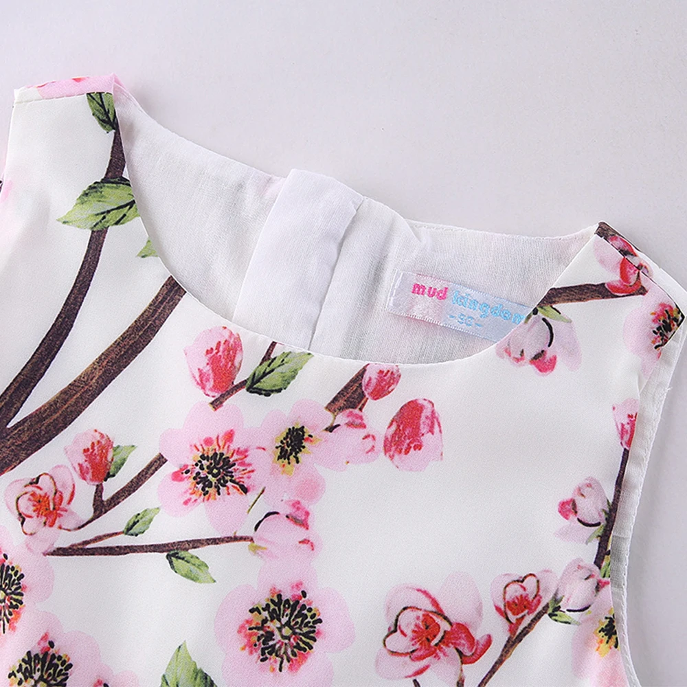 

LittleSpring Toddler Girls Dresses Sleeveless Peach Blossom Print Princess A-Line Back Zipper Dress