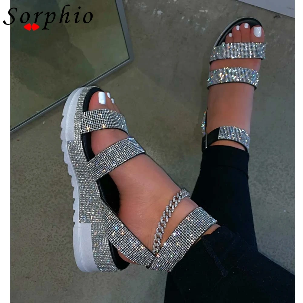 

Sorphio The Big Size 43 Female Crystal Wedges Casual Women Shoes Mixed Color Med Heel Ankle Strap Sandals Women Sandals