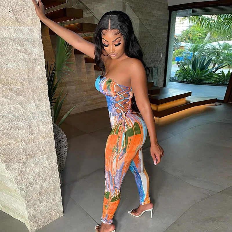 Женский Повседневный комбинезон на завязках длинный без бретелек с открытыми