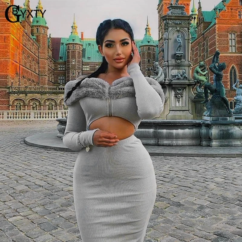GBYXTY юбка из двух частей комплект Женский осеннее трикотажное эластичное наряды