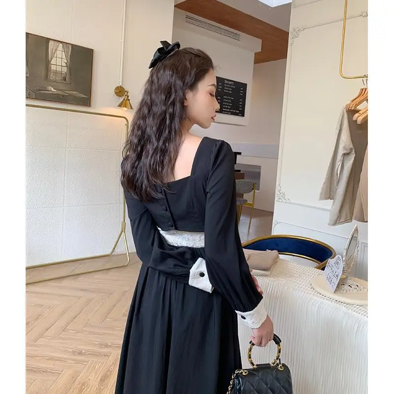 

Elegant Vintage Dress Women French Style Black Chiffon Midi Dress Hepburn Long Sleeve Party Dress Women's Clothing Autumn 2020
