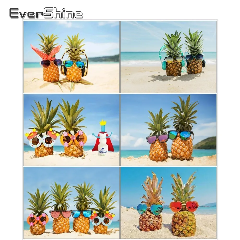 EverShine 5D DIY Diamond Painting Pineapple Picture Of Rhinestones Embroidery Full Square Mosaic Sandy Beach Wall Decor|Алмазная