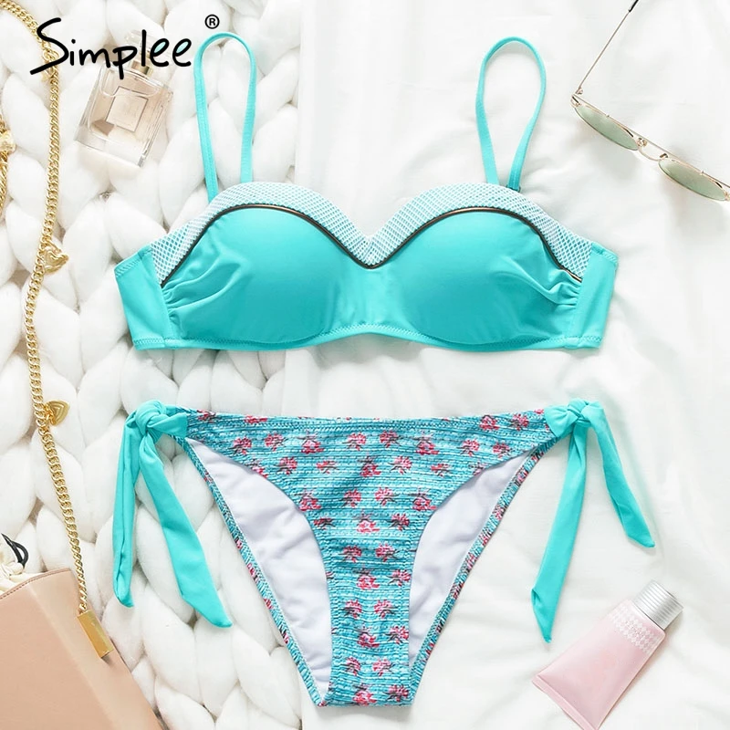 Женский цветочный купальник Simplee с пуш ап сексуальное бикини со стрингами микро
