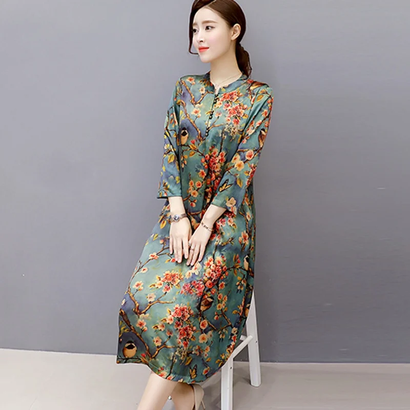 Женское шелковое платье s большие размеры Vestidos De Плайя винтажные платья длинное