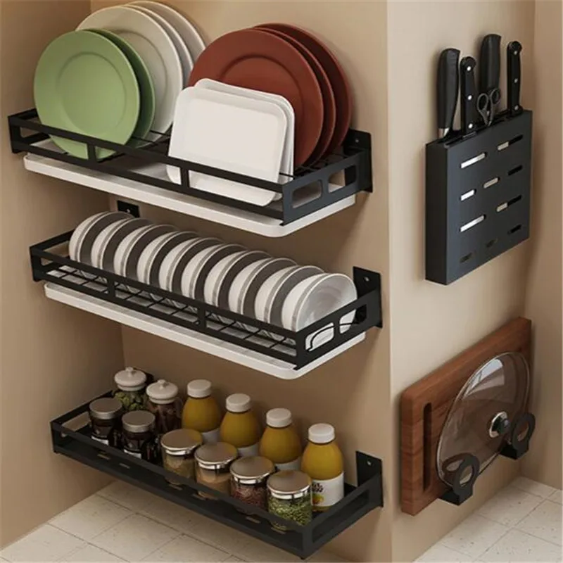 

Kitchen Organizer And Storage Bowl Plate Knife Storage Black Dish Drain Rack Corner Shelf