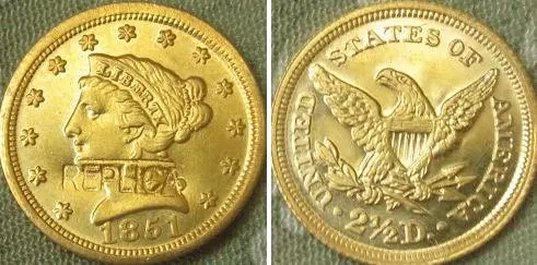 $2 5 Liberty золото 1851 копии монет|Безвалютные монеты| |