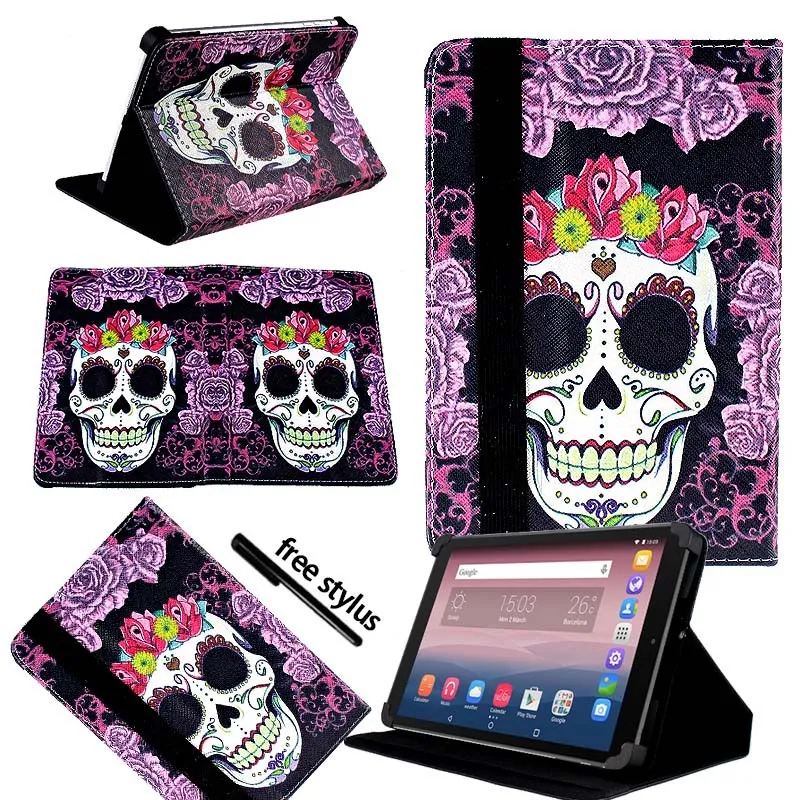 Purple Skull KK&LL для Alcatel OneTouch Pixi 3 10 дюймов-кожаный чехол-подставка для планшета+ Бесплатный стилус - Цвет: Purple Skull