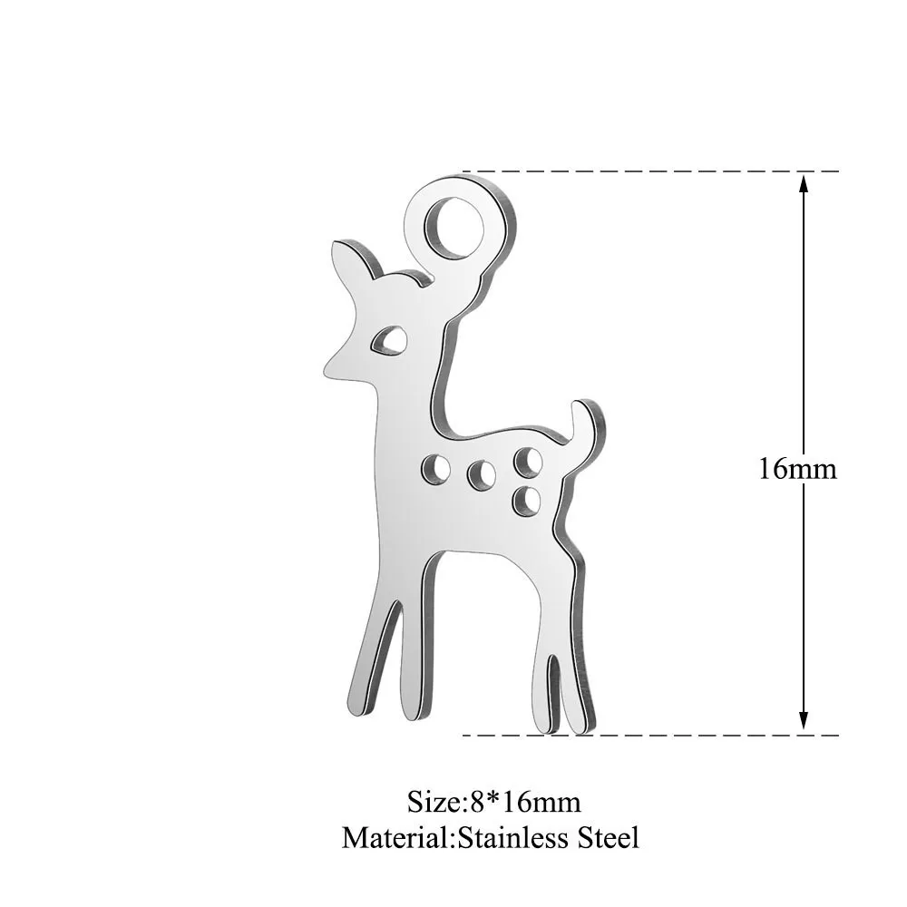

Stainless Steel 16mm Animal Deer Mini Metal Charms Full Polish Pendant for DIY Jewelry Bracelets Making Accessories 50pcs