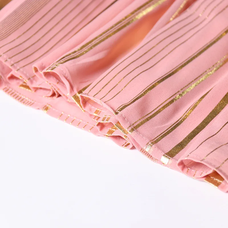 Женское Полосатое платье с оборками летнее металлическое средней длины высокой