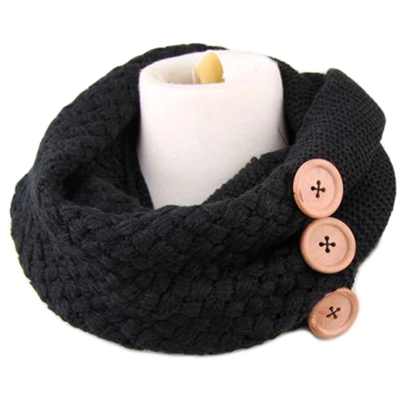 

Women Winter Chunky Crochet Knit Circle Loop Infinity Scarf with 3 Buttons Decor Solid Color Collar Neckerchief Shawl