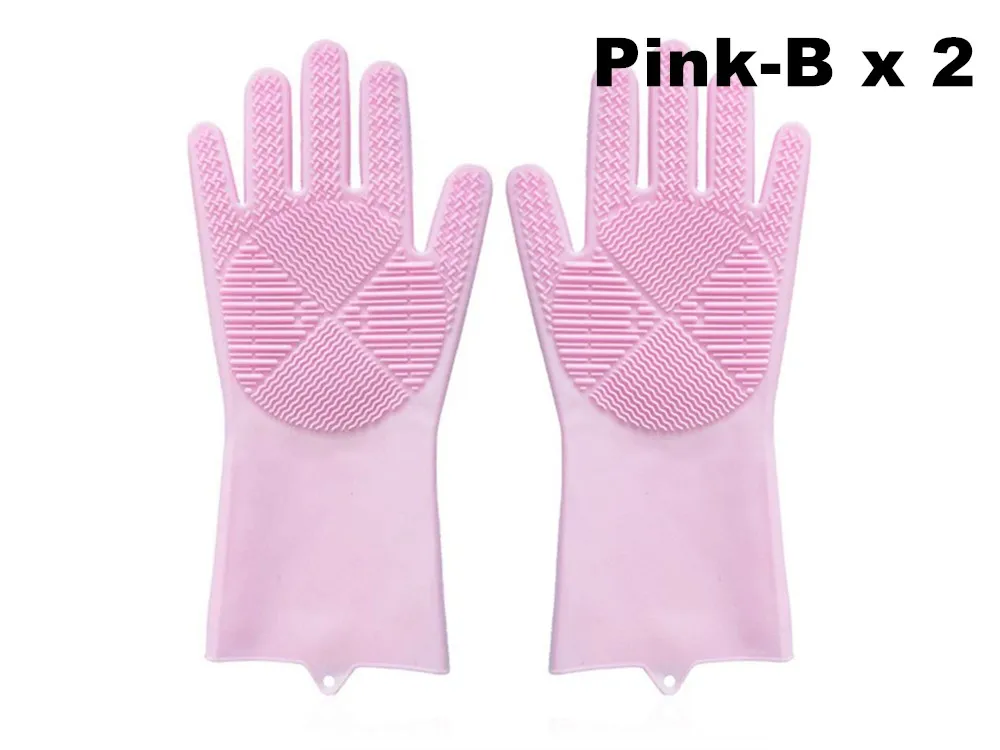Pink B x 2 Силиконовые перчатки для мытья посуды волшебный, резиновый очистки перчатки многоразовые тип стирки перчатки для Кухня, Ванная комната, домашних животных, автомобиль(розовый - Цвет: Pink B x 2