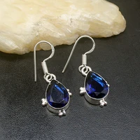 gemstonefactory big promotion 925 silver glowing teardrop blue topaz women ladies jewelry gifts dangle drop earrings 20212031