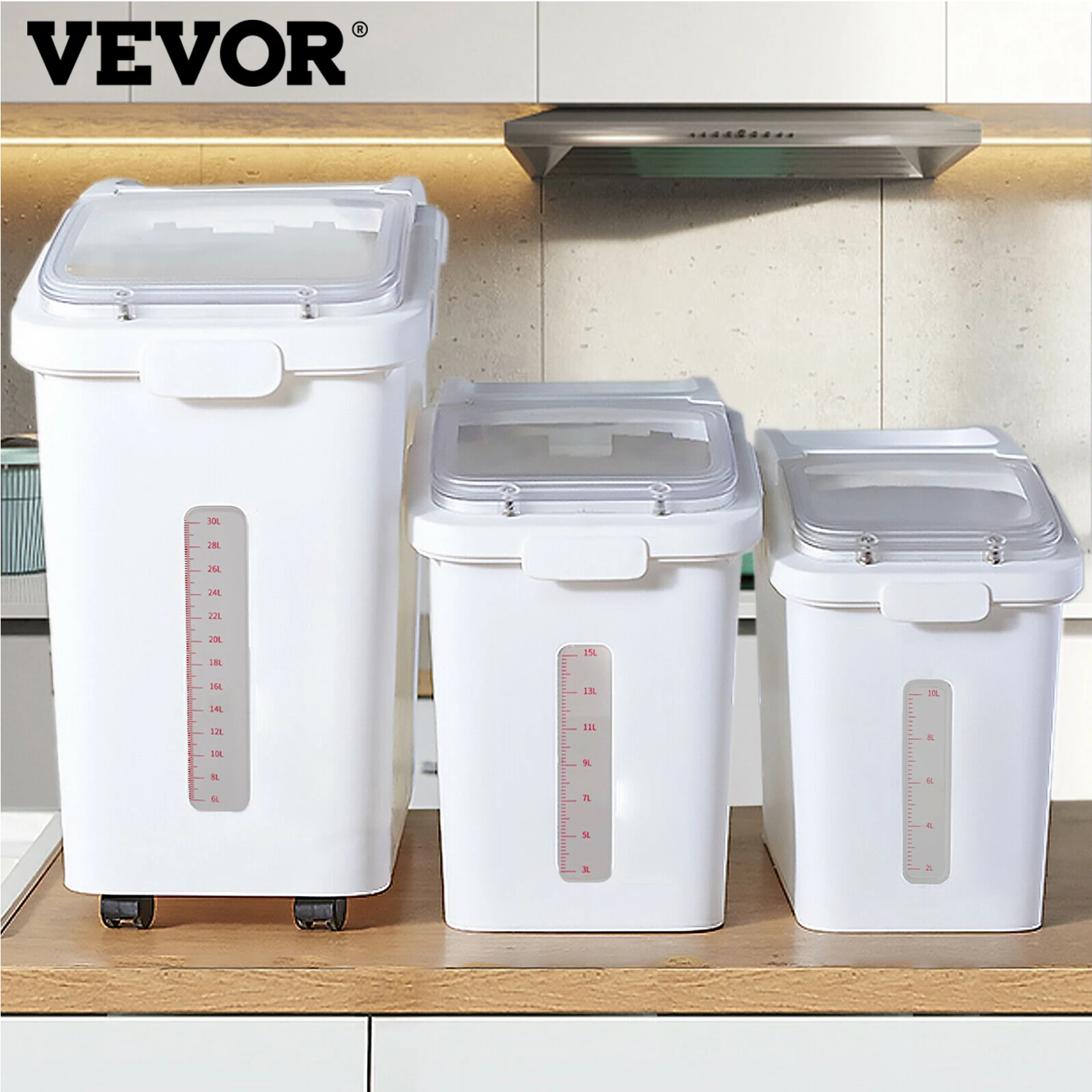 

VEVOR Multi-Size Dry Ingredient Storage Bin with Shovel Caster Dustproof Healthy Soybeans Restaurant Kitchen Commercial Home Use