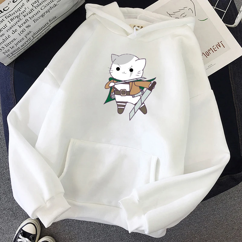 

winter Levi Cat Attack on titan hoodie Cartoon Harajuku Cute Sweatshirt Warm Female Ullzang Graphic Fashion oversized Hoodies