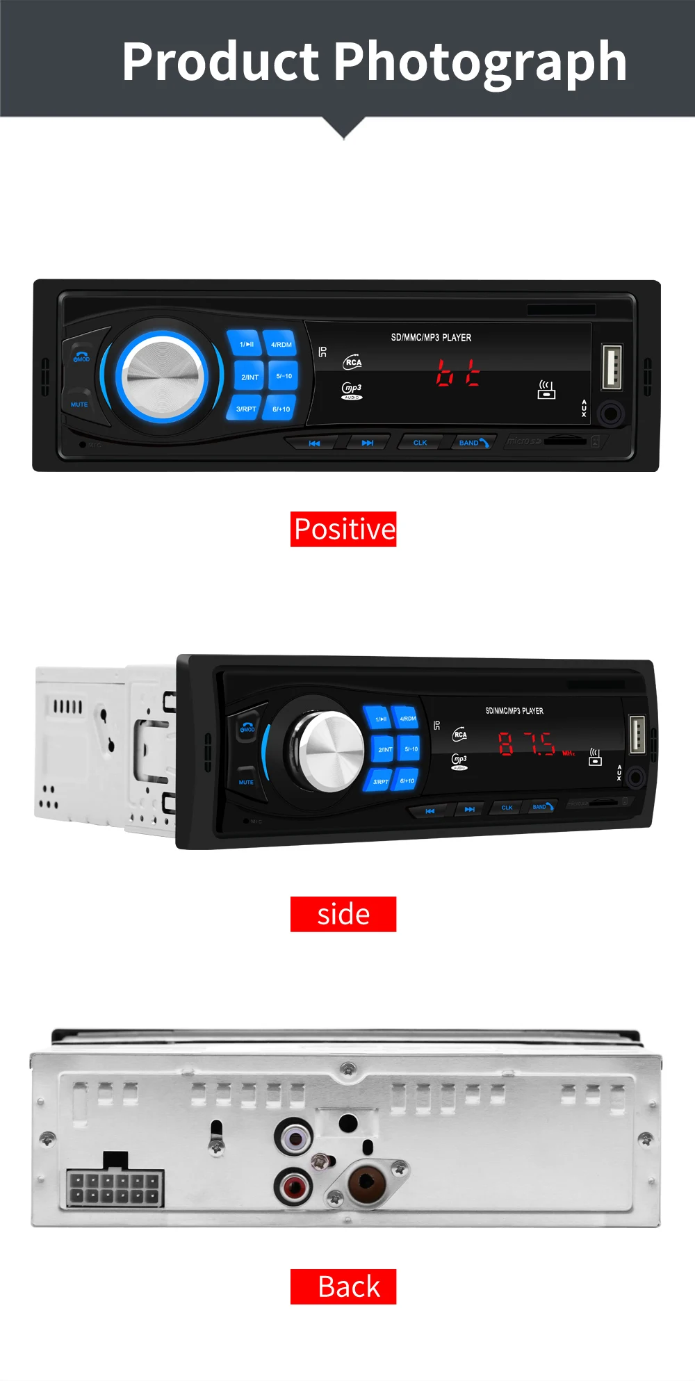 Podofo 1DIN Автомагнитола стерео Bluetooth FM Aux вход приемник SD USB Авторадио 12V In-dash 1 din аудио MP3 мультимедийный плеер