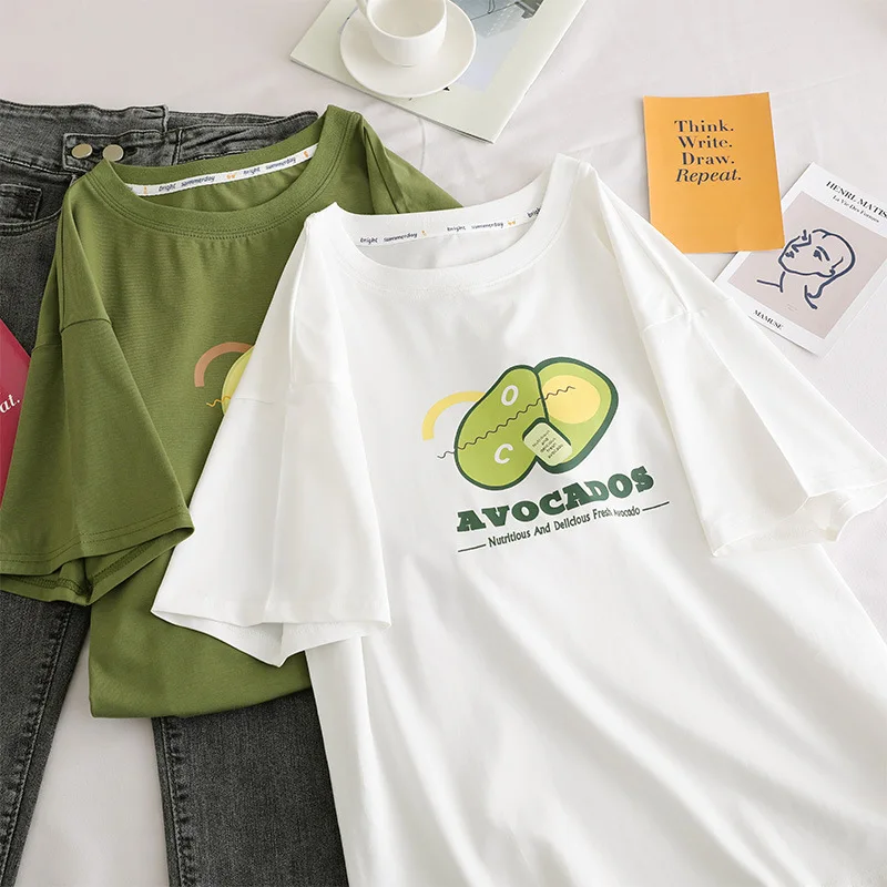Женская футболка с коротким рукавом и принтом авокадо летняя забавная круглым