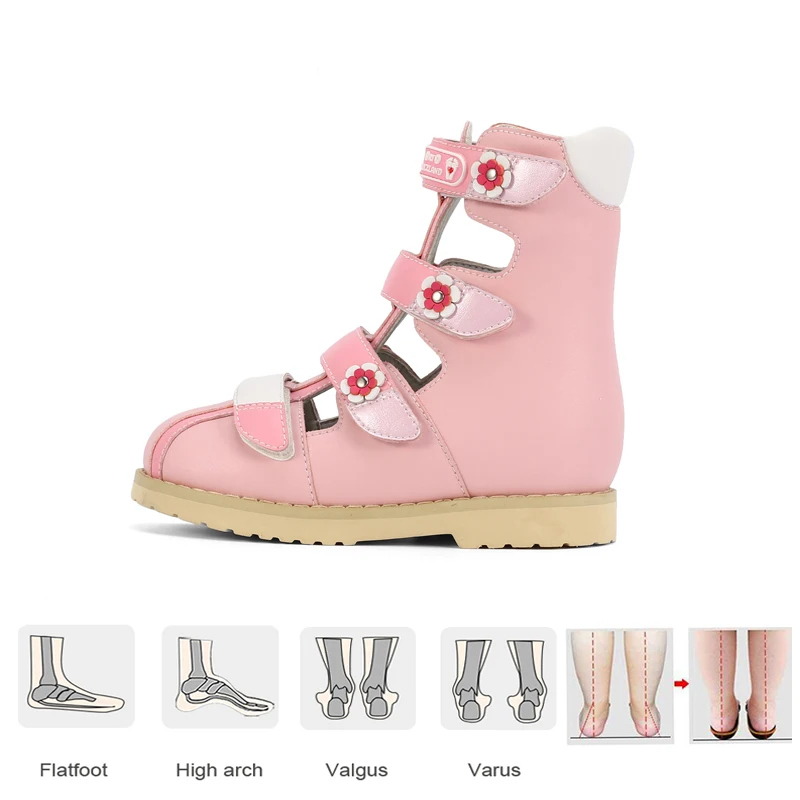 Ortoluckland Girls Summer Sandals 2023 Kid Toddler Tiptoe Princess Shoes Orthopedic Children Baby High Heel Footwear With Flower