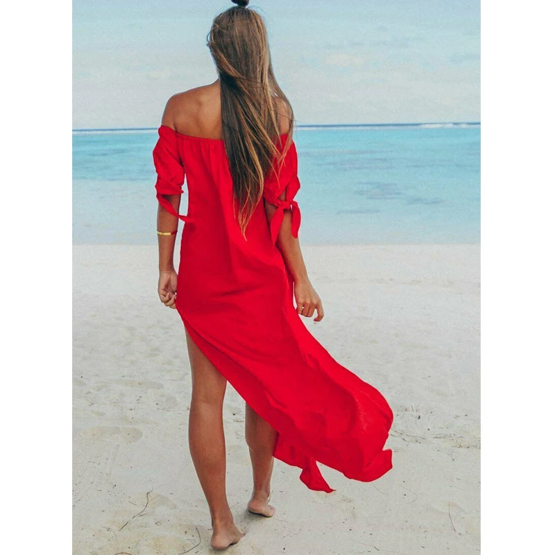 Womens Maxi Summer Beach Long Dress Off Shoulder Evening Party Dresses 2020 Hot Sale Split Sexy Women Red Yellow Black | Женская одежда