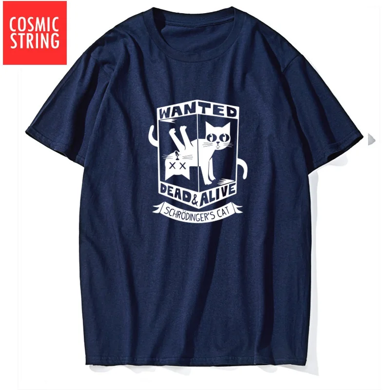 Космическая струна 100% хлопок короткий рукав принт Эрвин шродингер кошка Мужская