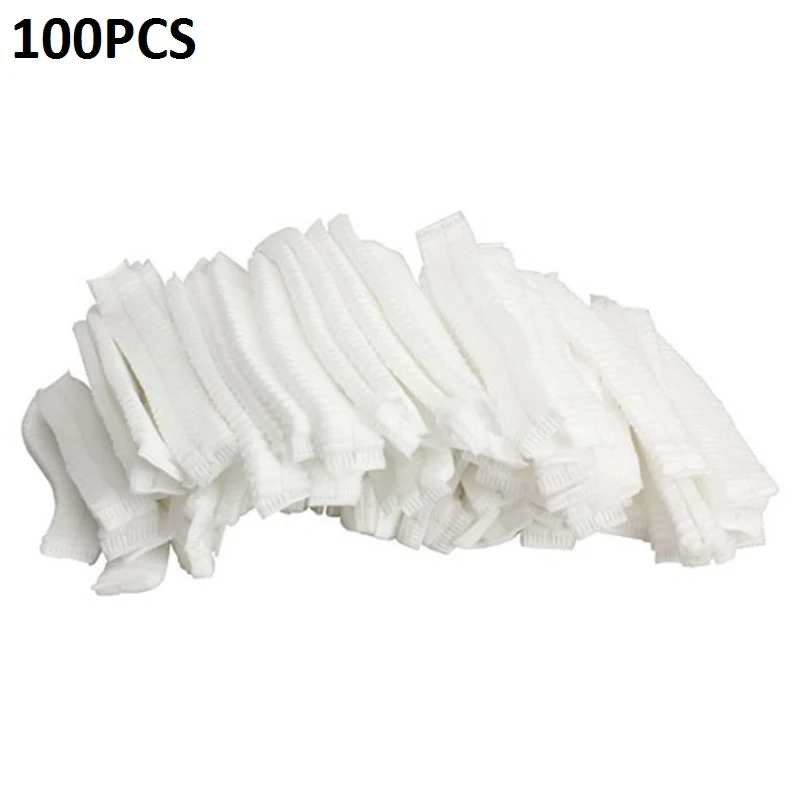 Non woven White 100 шт одноразовые шапки для душа, нетканые плиссированные анти-пылевые женские мужские банные шапки для волос для спа-салона, аксессуары для душа и ванной - Цвет: Non woven White