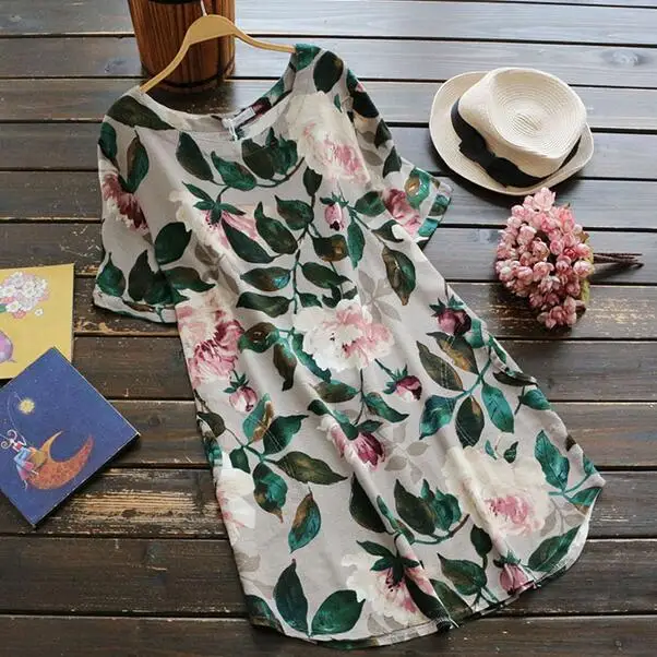 Весенняя Свободная рубашка с круглым вырезом и принтом зеленых листьев Мори