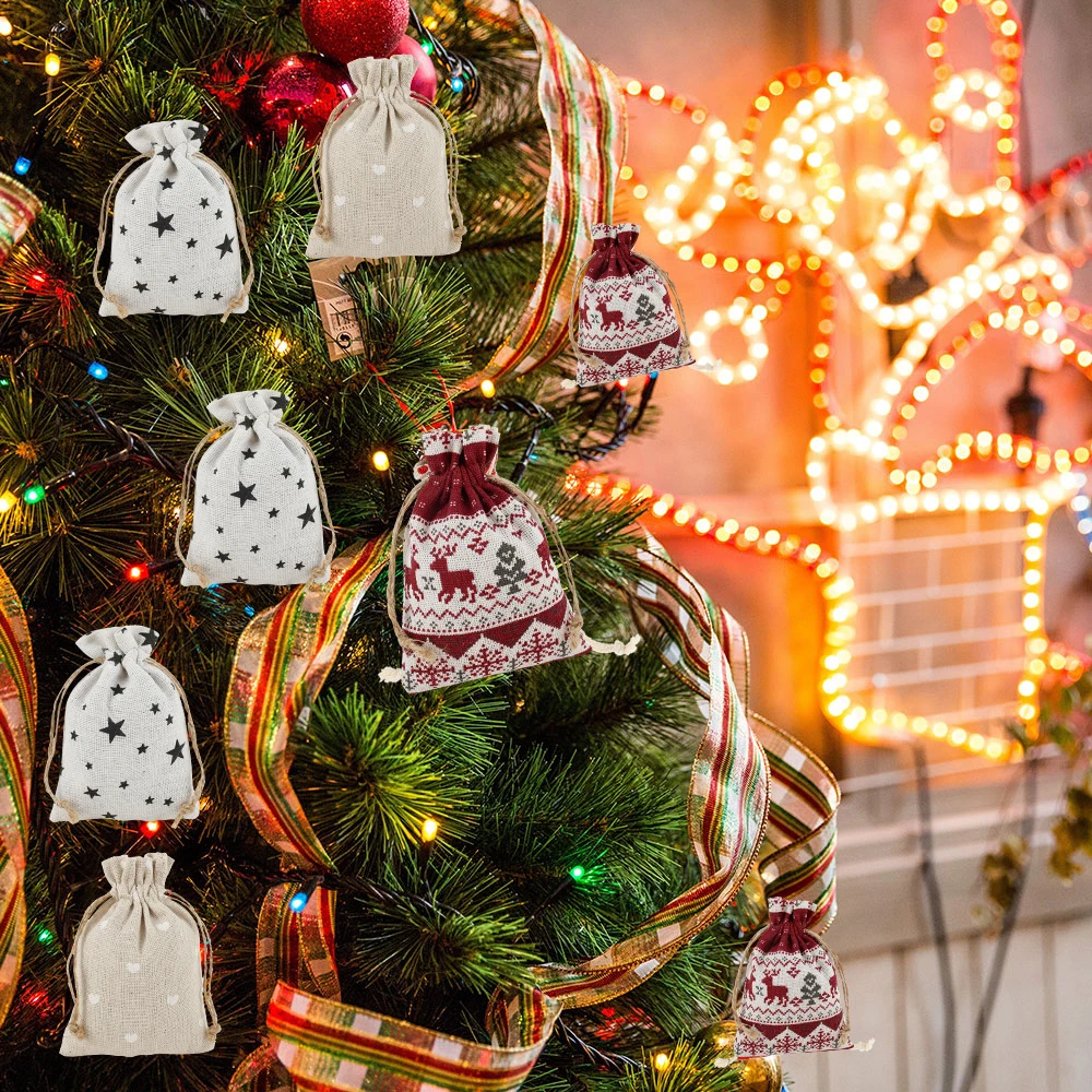 24 шт./компл. рождественские мешковины на завязках льняные сумки мини-сумки для