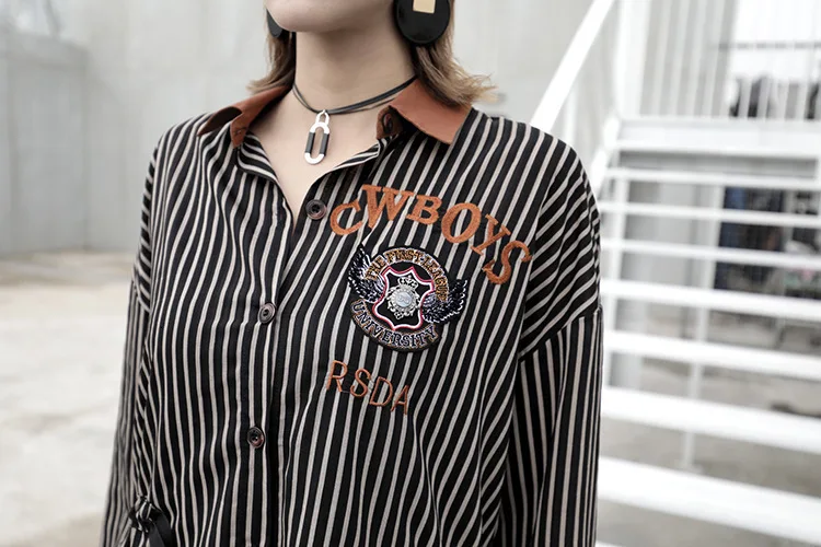 Max LuLu модная Корейская брендовая блузка с вышивкой для девочек, женские длинные рубашки в полоску с 3d рисунком, Весенняя женская одежда