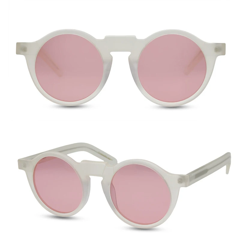 Belight Optical  Women Men UV400 Protection Round Vintage Retro Acetate The Mask Pink Lens Sunglasses with Case Oculos MA1465