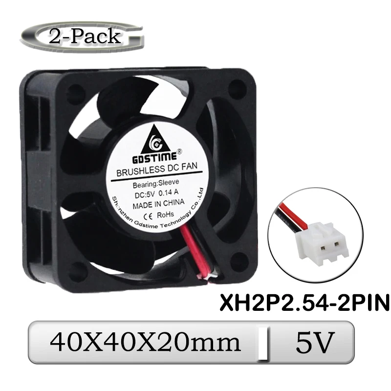 2 шт. Gdstime DC 5 в 40x40x20 мм 40 мм бесщеточный осевой теплоотвод охлаждающий вентилятор 40 мм x 20 мм 4 см вытяжной вентилятор для 3D-принтера