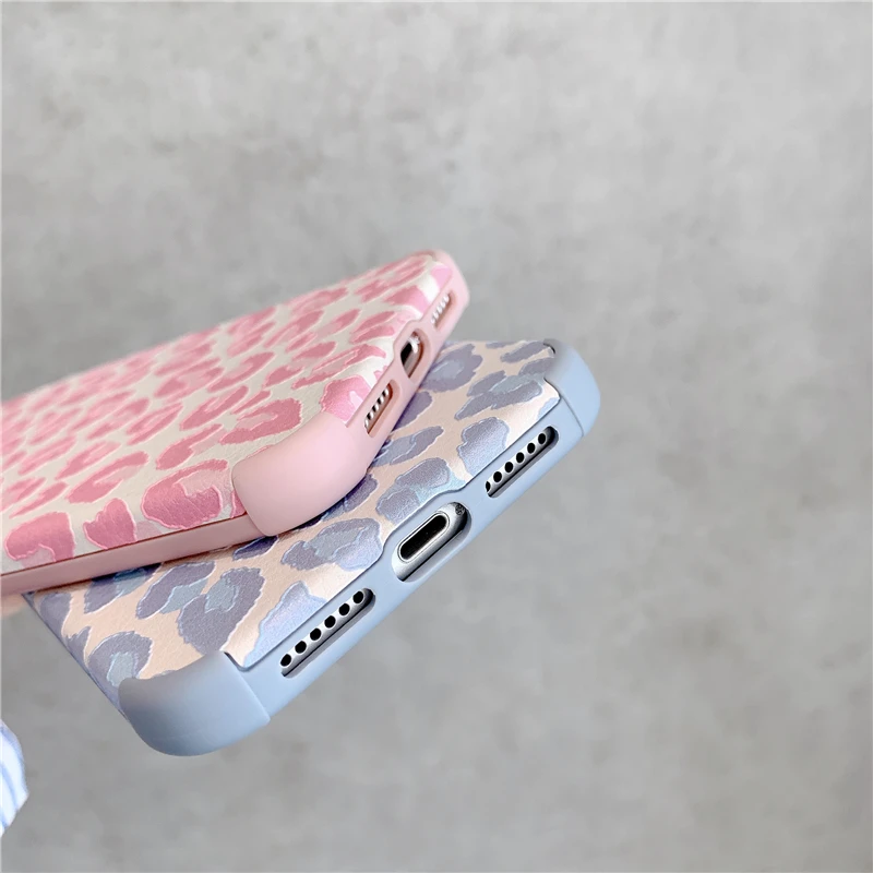 Luxury Pink Leopard Print Phone Case For iPhone 12 Mini 13 Pro 11 Pro XR X XS Max 7 8 Plus Soft Silk Shockproof Back Cover Case