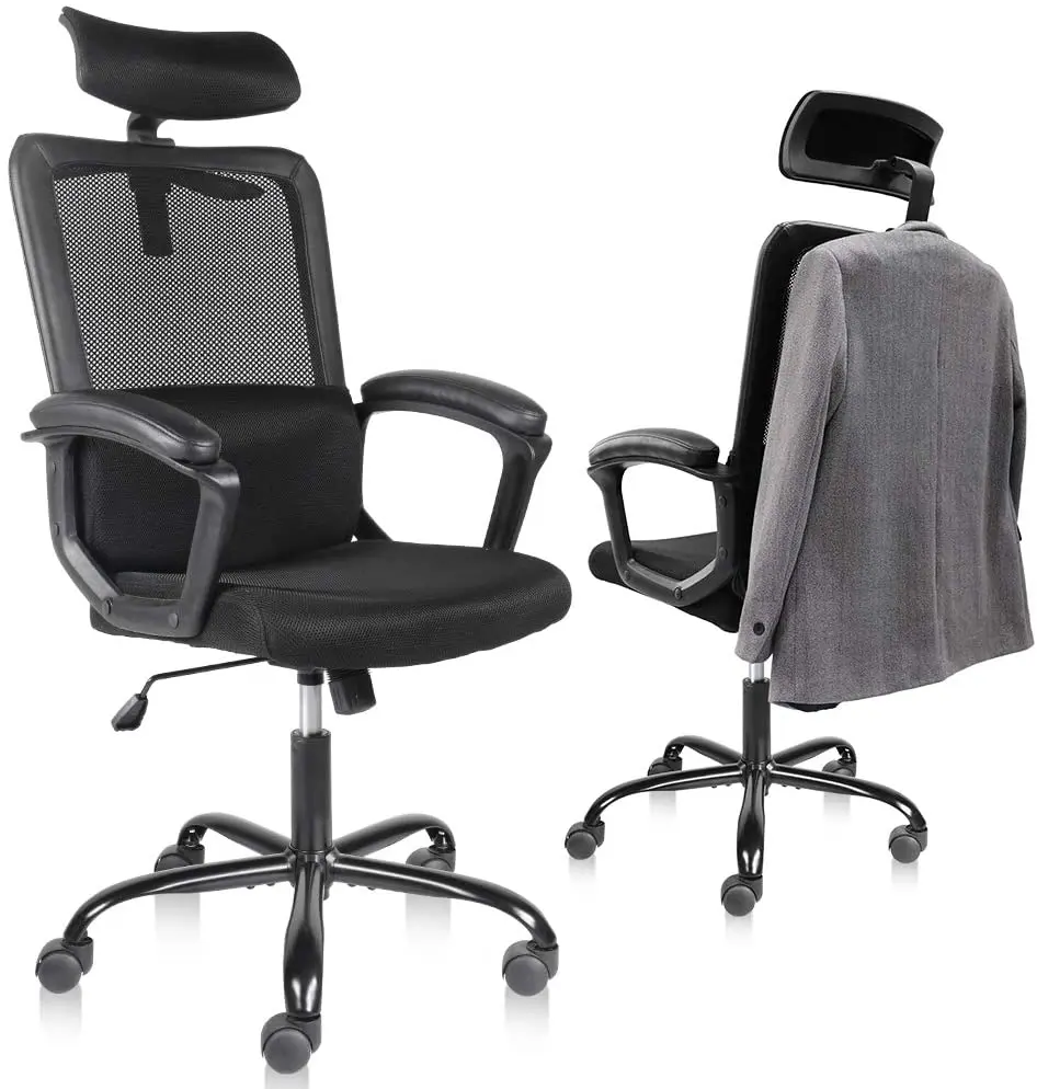 

Офисное кресло с высокой спинкой, эргономичное Сетчатое офисное кресло с подлокотником и регулируемым подголовником черного цвета