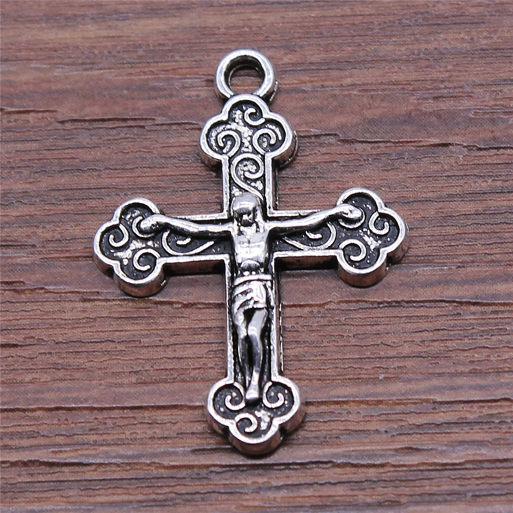 

WYSIWYG 10pcs/lot Jesus Cross Charms Pendant Diy Metal Jewelry Making Antique Silver Color 22x29mm