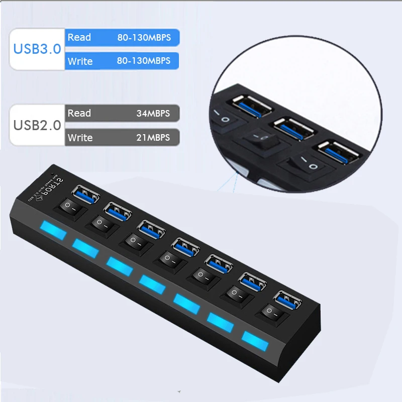 USB 3 0 концентратор 4/7 порт несколько высокая скорость 5 Гбит/с вкл/выкл.